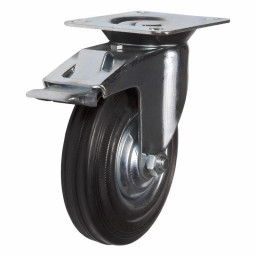 Колесная опора 125 мм площадка, поворотная, тормоз, черная резина, роликоподшипник