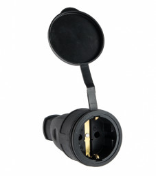 Розетка переносная 16-005 16 А, 250 В IP44 с з/к с заглушкой каучук черная 