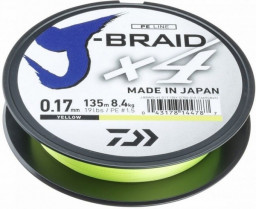 Шнур плетеный DAIWA J-Braid X4 0,13mm-135m флуор-желтая